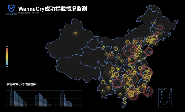 腾讯安全反病毒实验室96小时勒索病毒监控图